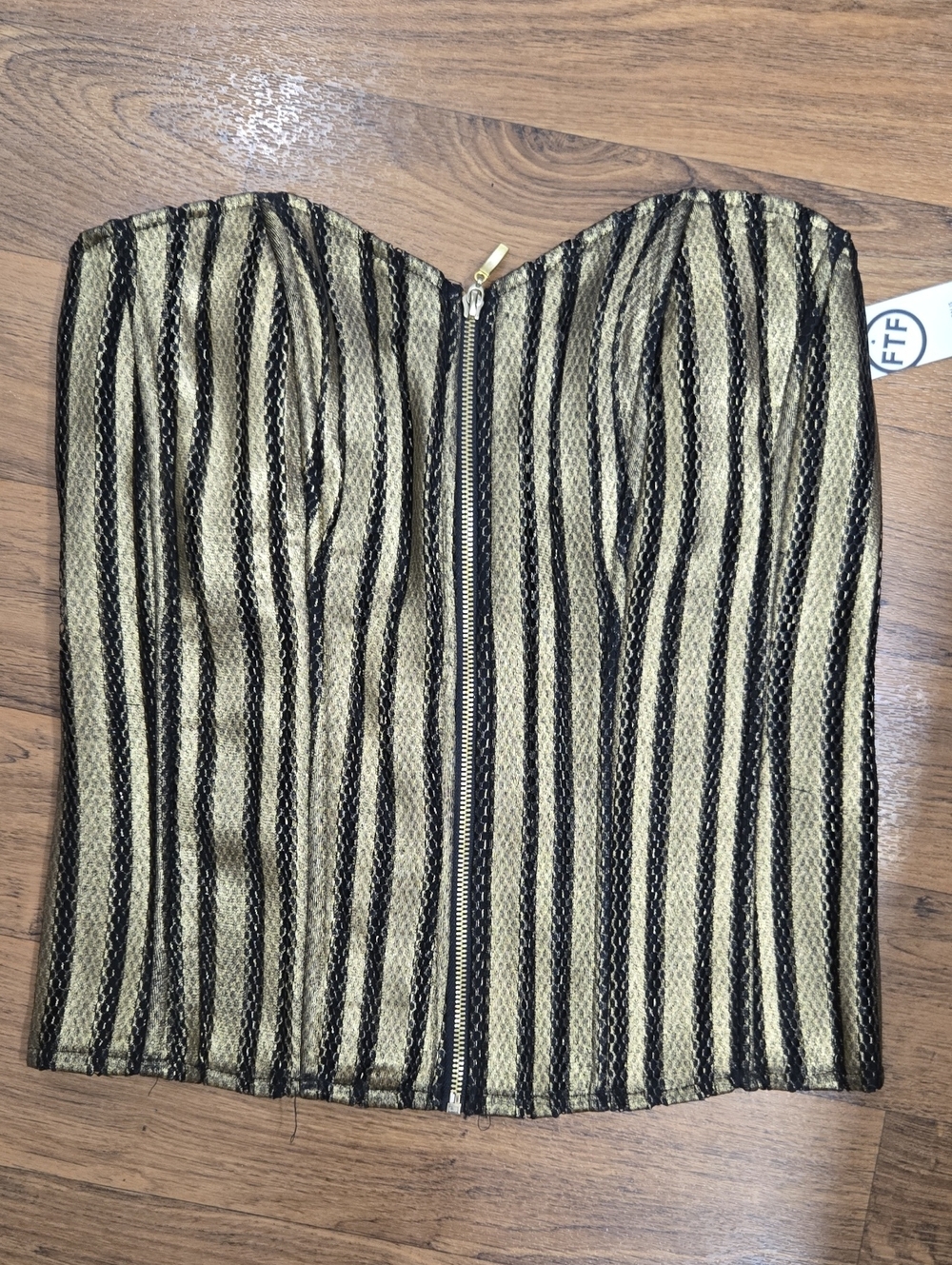 Metallic Gold and Black Striped Bustier Top